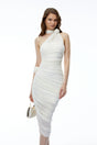 Olivia White Halterneck Ruched Midi Dress with 3D Florals