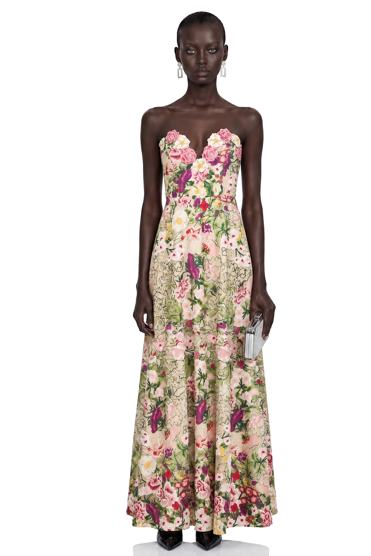 Oliwia Pink Off Shoulder Floral Embroidered Maxi Dress