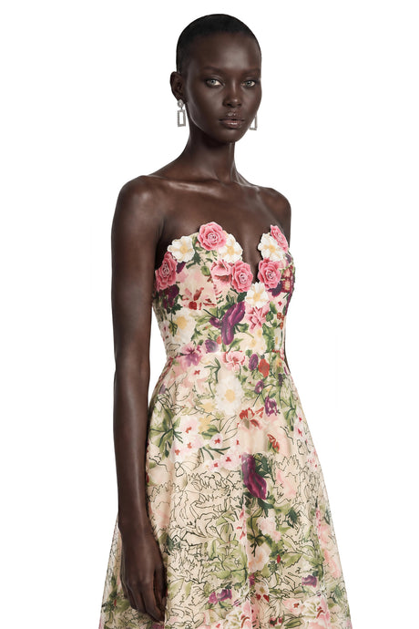 Simona Maxi Dress Pink Off Shoulder Floral Embroidered