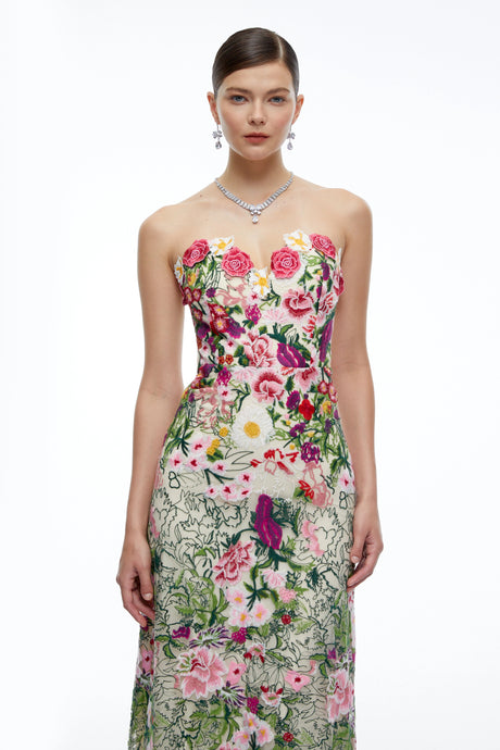 Marley Maxi Dress Pink Off Shoulder Floral Embroidered