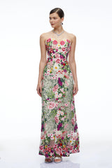 Oliwia Pink Off Shoulder Floral Embroidered Maxi Dress