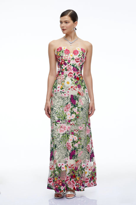 Marley Maxi Dress Pink Off Shoulder Floral Embroidered