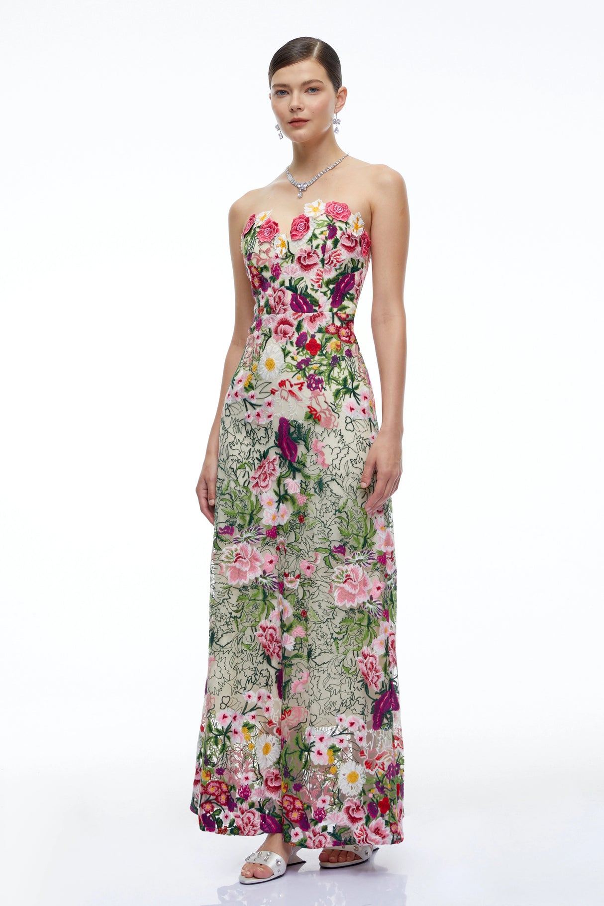 Oliwia Pink Off Shoulder Floral Embroidered Maxi Dress
