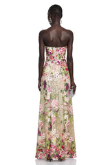 Oliwia Pink Off Shoulder Floral Embroidered Maxi Dress