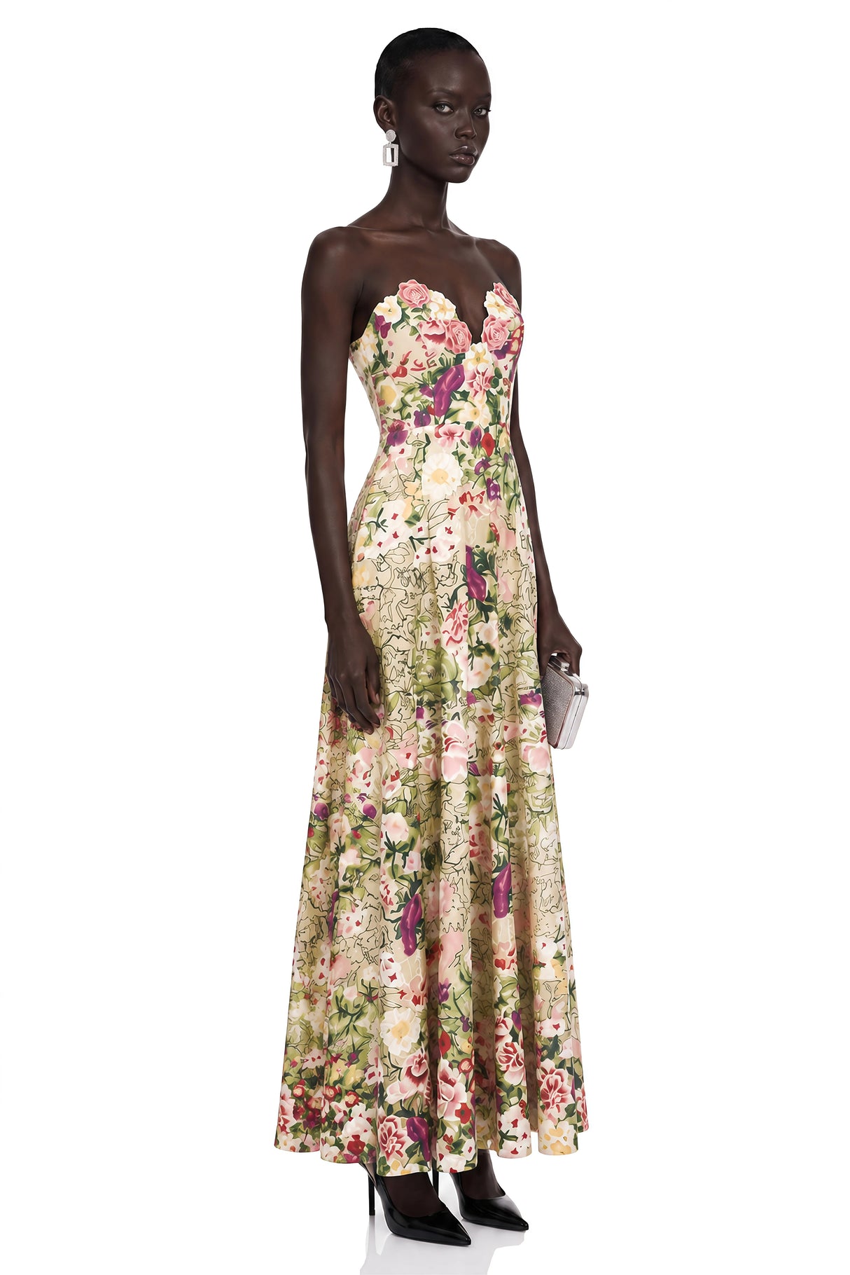 Oliwia Pink Off Shoulder Floral Embroidered Maxi Dress
