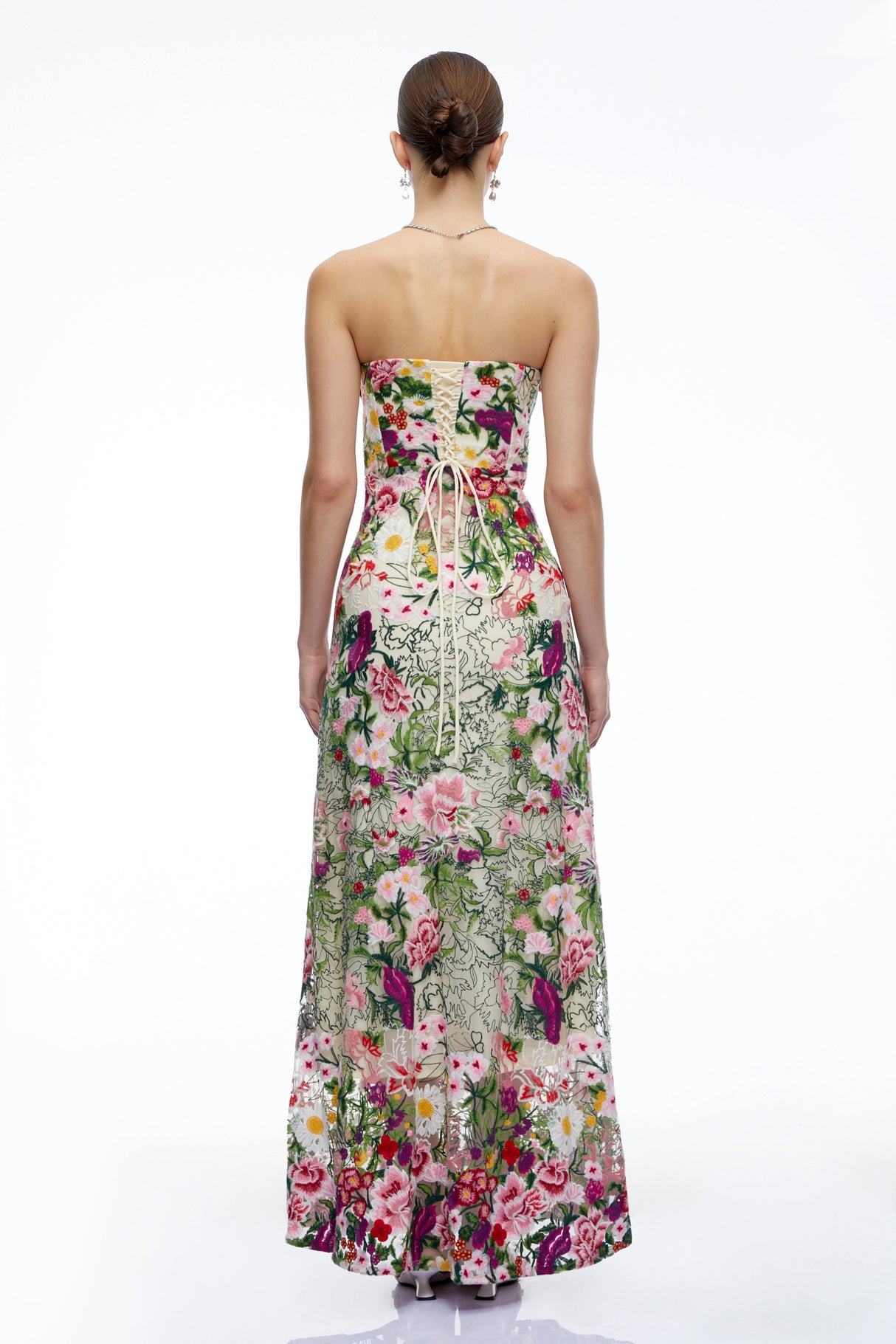Oliwia Pink Off Shoulder Floral Embroidered Maxi Dress