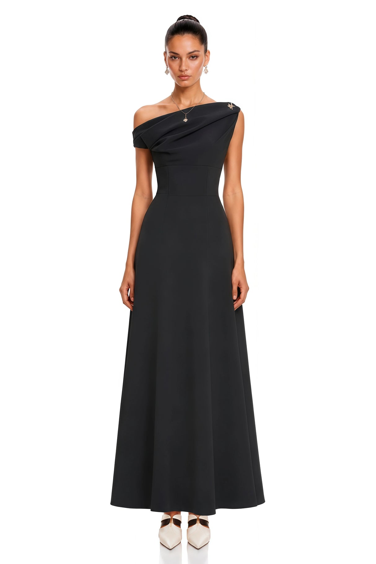 Olympia Black Off Shoulder Ruched Maxi Dress