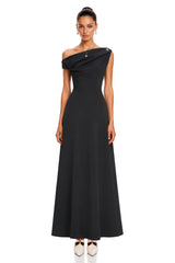 Olympia Black Off Shoulder Ruched Maxi Dress