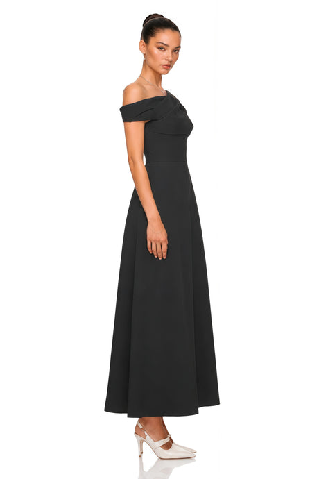 Cecilia Maxi Dress Black Off Shoulder Ruched