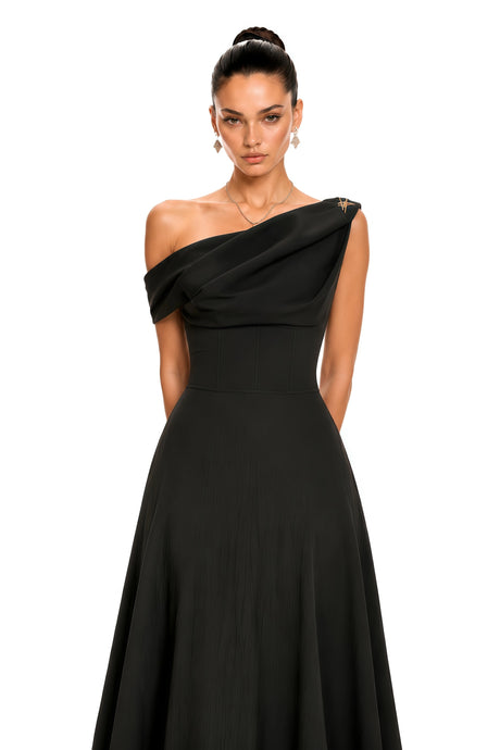 Cecilia Maxi Dress Black Off Shoulder Ruched