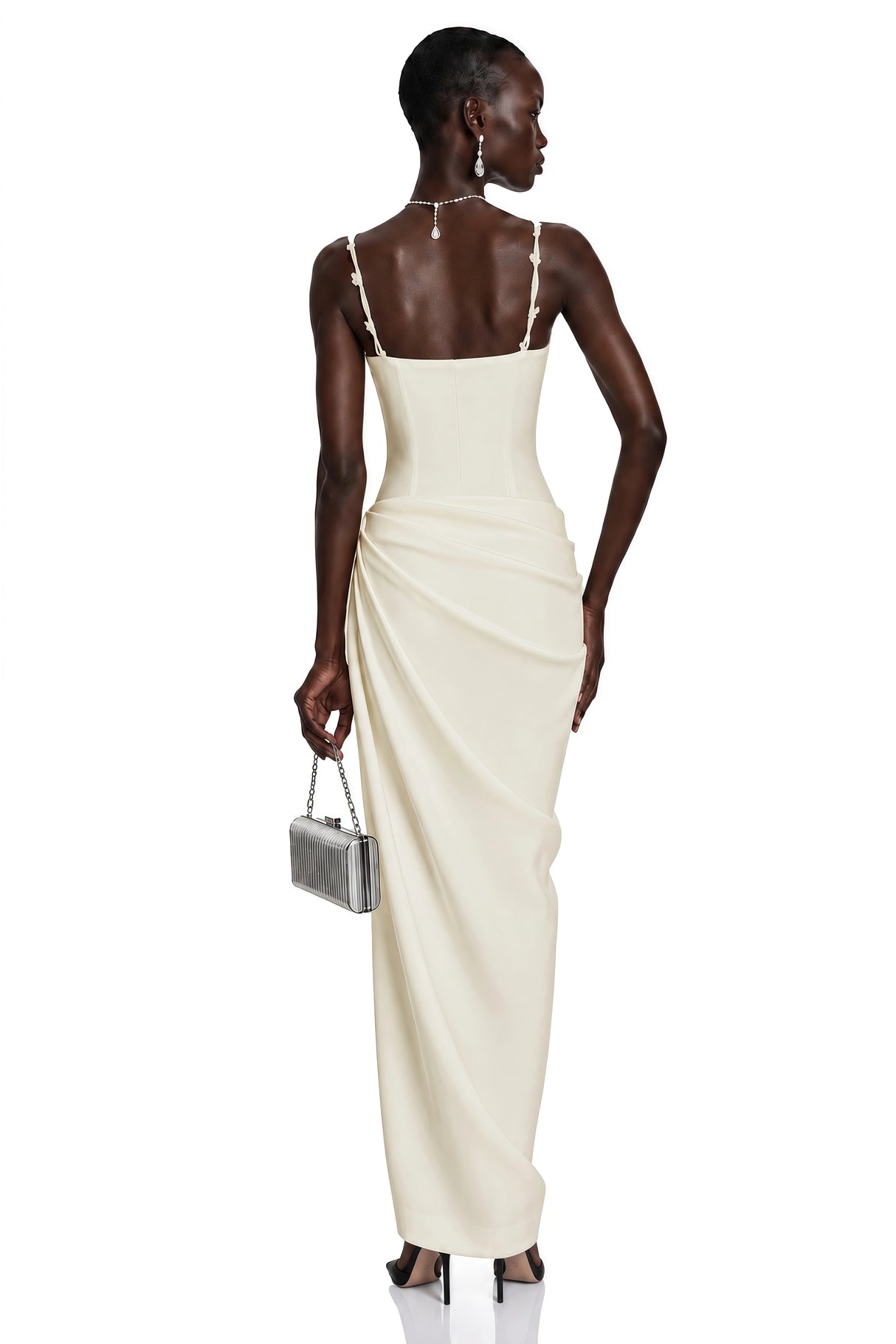 Olympia Cream White Maxi Dress with 3D Floral Straps