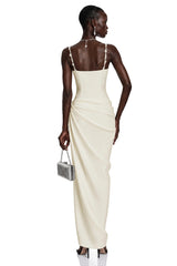 Olympia Cream White Maxi Dress with 3D Floral Straps