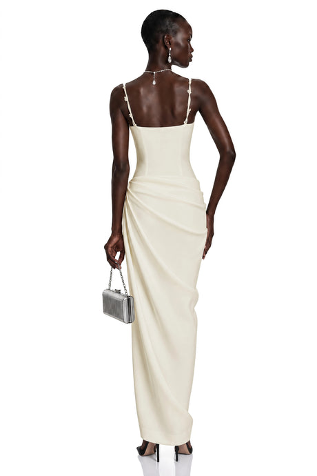 Harper Maxi Dress Cream White with 3D Floral Straps