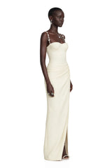 Olympia Cream White Maxi Dress with 3D Floral Straps