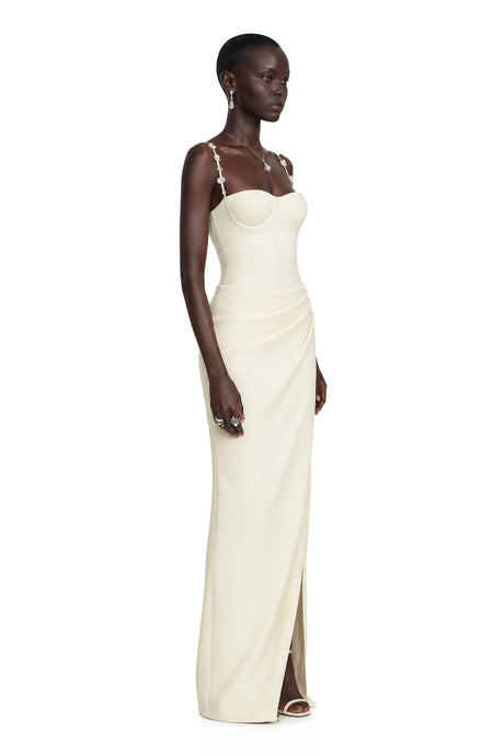 Harper Maxi Dress Cream White with 3D Floral Straps