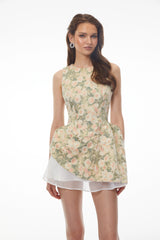 Olympia Green Sleeveless Floral Print Mini Dress