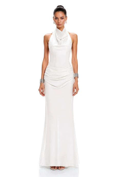 Annamaria Maxi Dress White Draped Halterneck