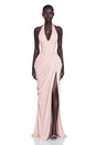 Ombeline Pink Halterneck Ruched Maxi Dress with Slit