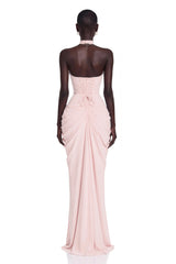 Ombeline Pink Halterneck Ruched Maxi Dress with Slit
