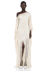 Ombeline White Asymmetrical Maxi Dress with Fringe