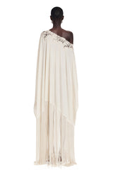 Ombeline White Asymmetrical Maxi Dress with Fringe