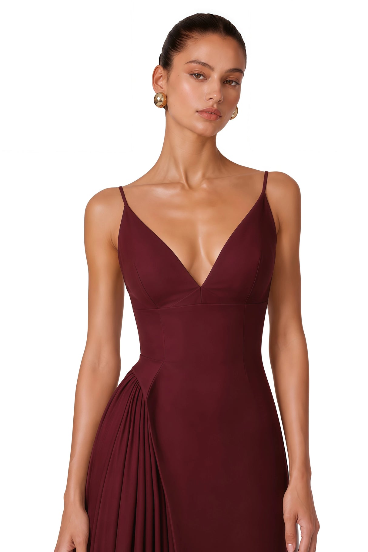 Omphile Red Asymmetrical Ruched Maxi Dress