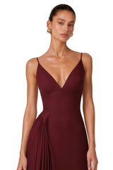Omphile Red Asymmetrical Ruched Maxi Dress