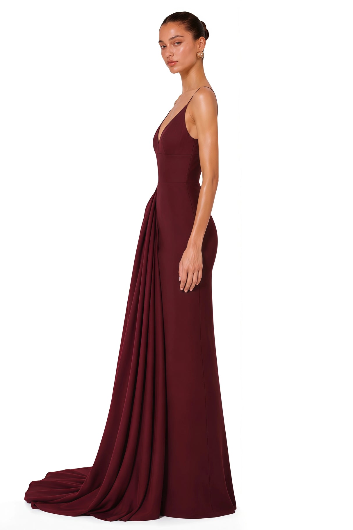 Omphile Red Asymmetrical Ruched Maxi Dress