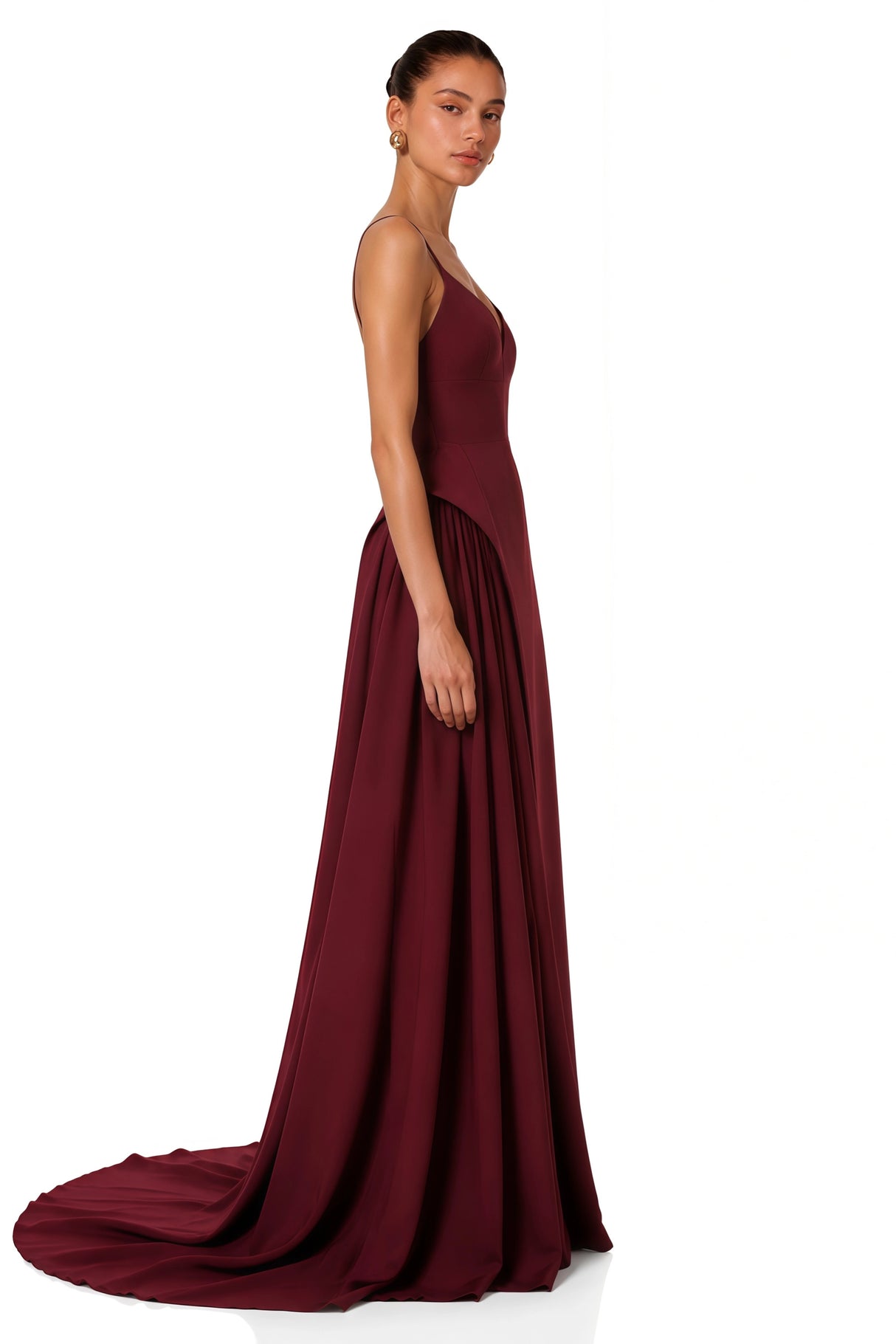 Omphile Red Asymmetrical Ruched Maxi Dress