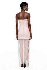 Ondina Pink SemiSheer Maxi Dress with Floral Applique