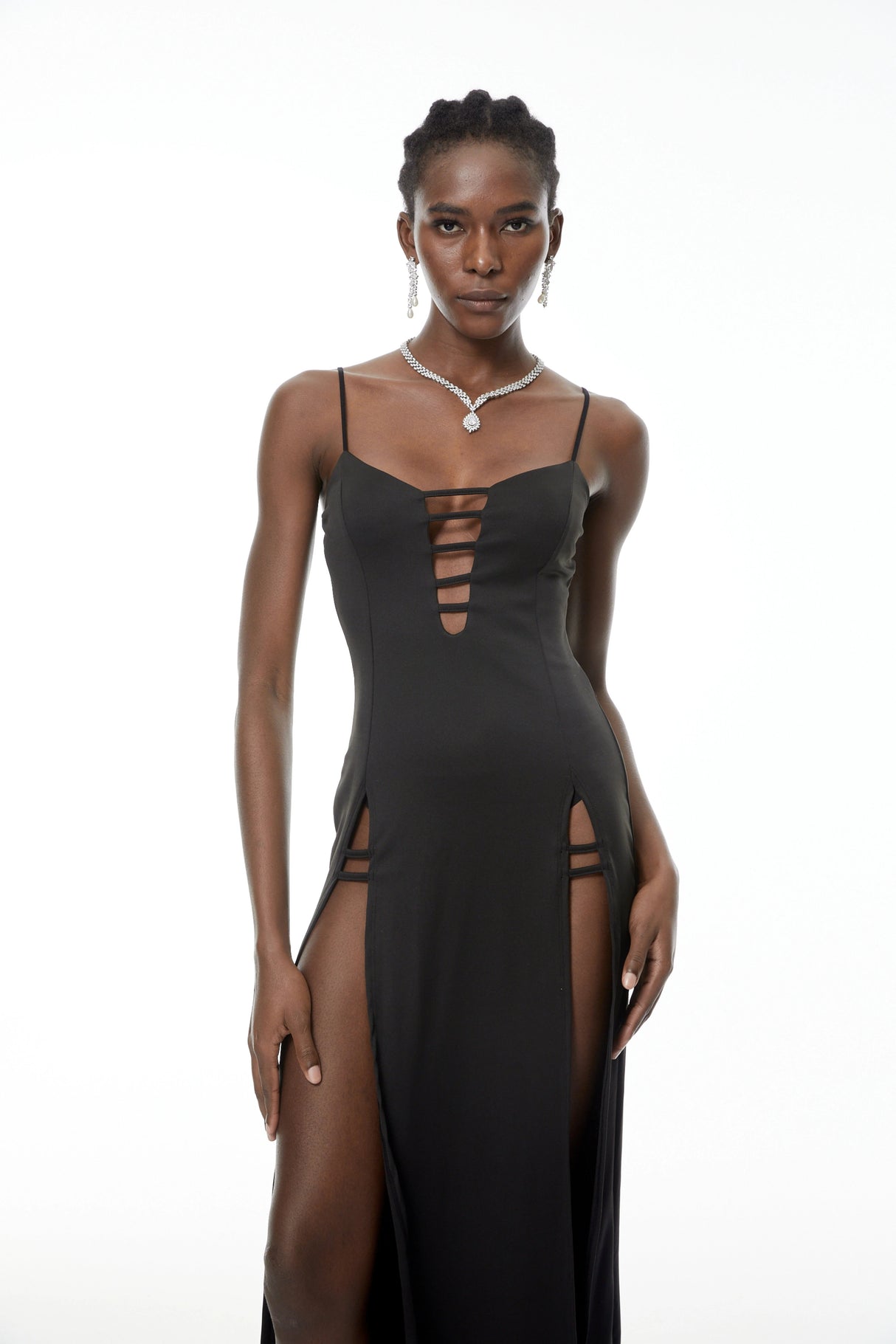 Oona Black CutOut Maxi Dress with High Slit