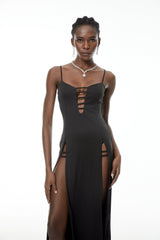 Oona Black CutOut Maxi Dress with High Slit