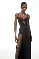 Oona Black CutOut Maxi Dress with High Slit