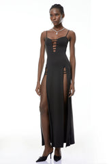 Oona Black CutOut Maxi Dress with High Slit