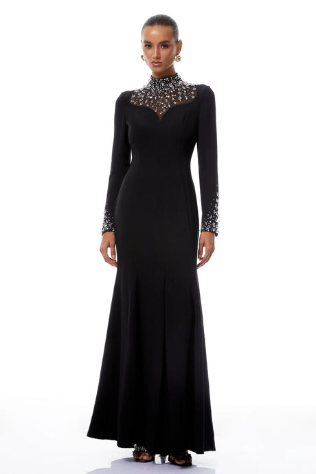 Dorotea Black Embellished Flared Maxi Gown