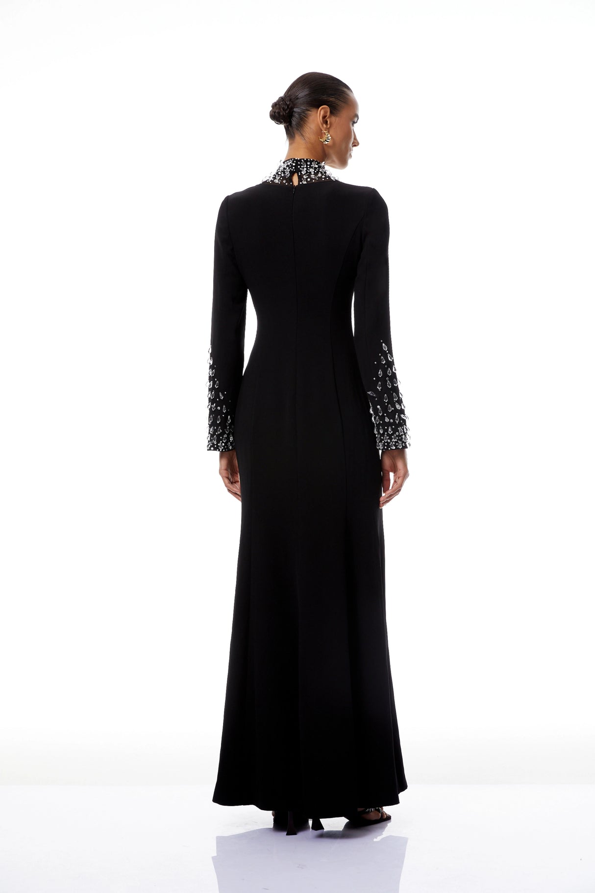 Oona Black Embellished Flared Maxi Gown