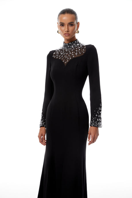 Dorotea Black Embellished Flared Maxi Gown