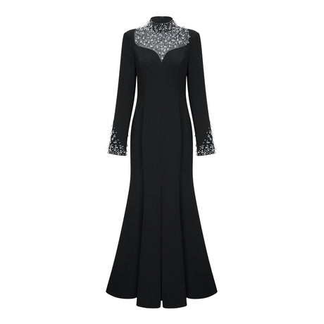 Dorotea Black Embellished Flared Maxi Gown
