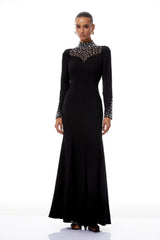 Oona Black Embellished Flared Maxi Gown