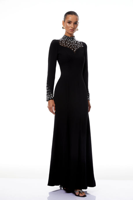 Dorotea Black Embellished Flared Maxi Gown