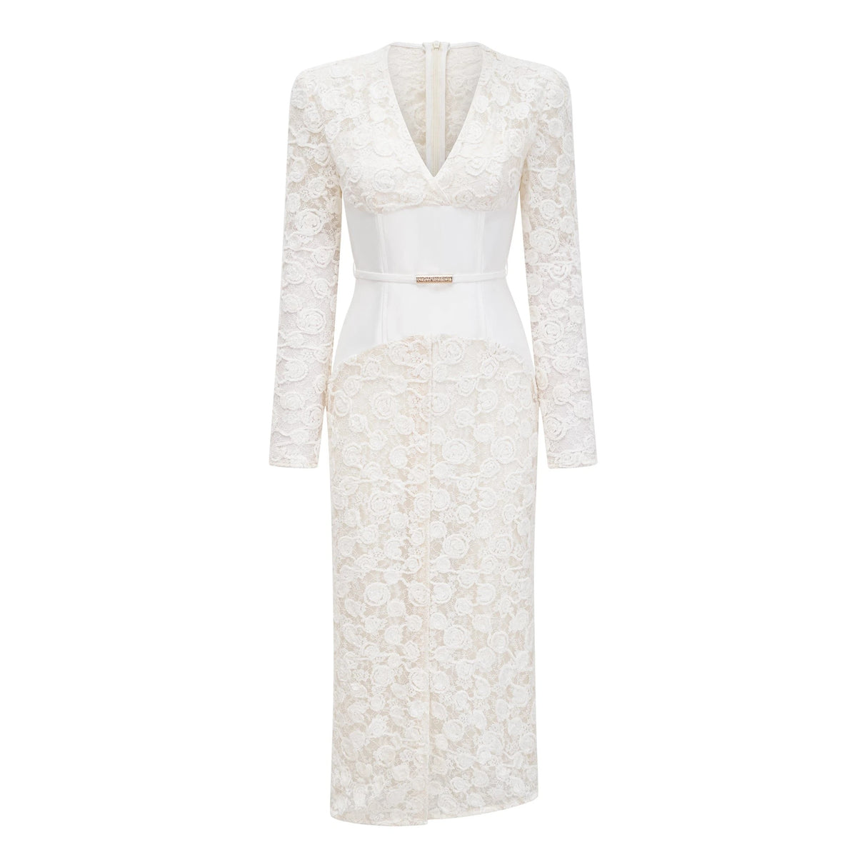 Oona White Floral Lace Pencil Midi Dress