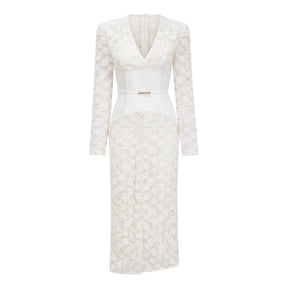 Oona White Floral Lace Pencil Midi Dress