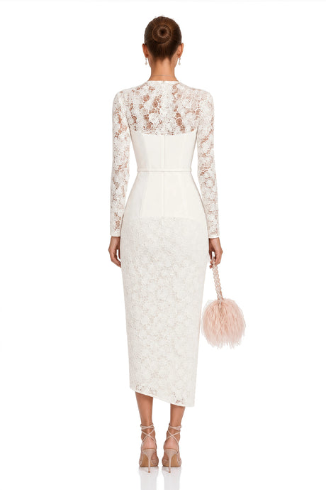Caterinella Midi Dress White Floral Lace Pencil