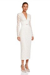Oona White Floral Lace Pencil Midi Dress