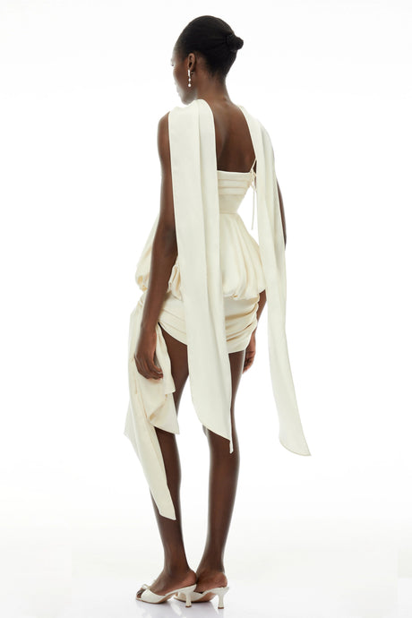 Olga Mini Dress Neutral Asymmetrical Satin