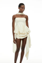 Opale Neutral Asymmetrical Satin Mini Dress