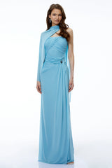 Ophelia Blue Off Shoulder Ruched Maxi Dress