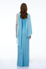 Ophelia Blue Off Shoulder Ruched Maxi Dress