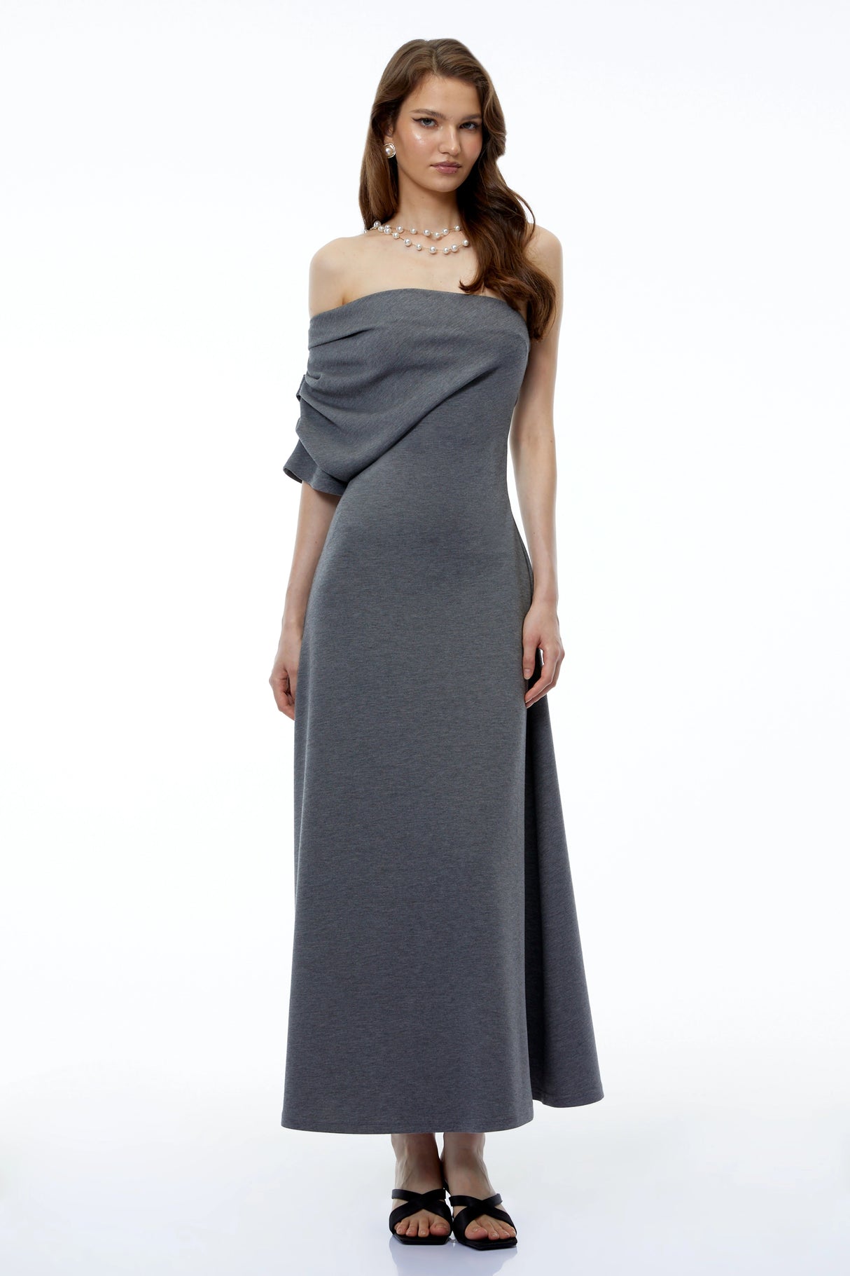 Ophelia Grey Off Shoulder Bodycon Maxi Dress