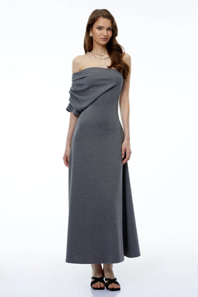 Ophelia Grey Off Shoulder Bodycon Maxi Dress